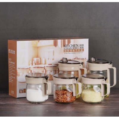 5pc Glass Oil Jar & Seasoning Container Set